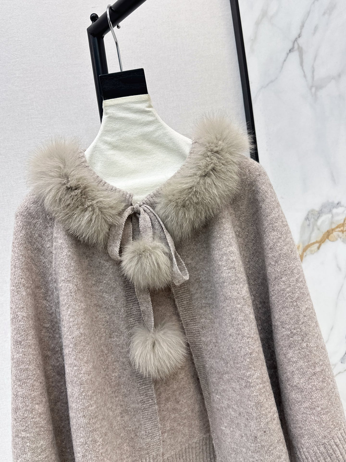 26FW New Fox Fur Collar Cape Coat 🤍🩶