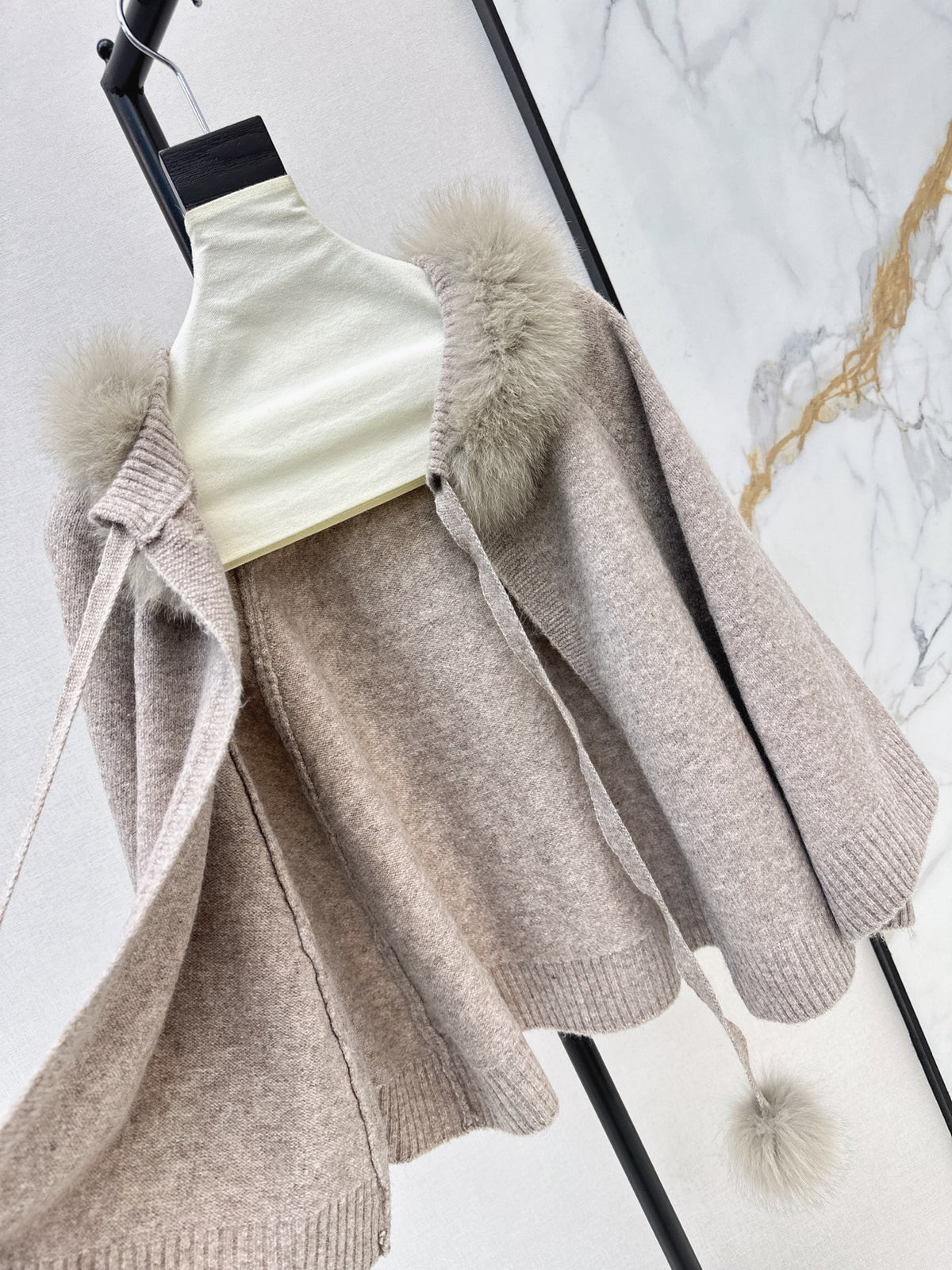 26FW New Fox Fur Collar Cape Coat 🤍🩶