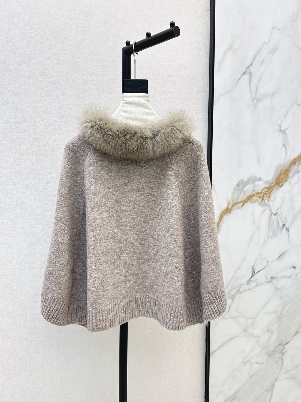 26FW New Fox Fur Collar Cape Coat 🤍🩶