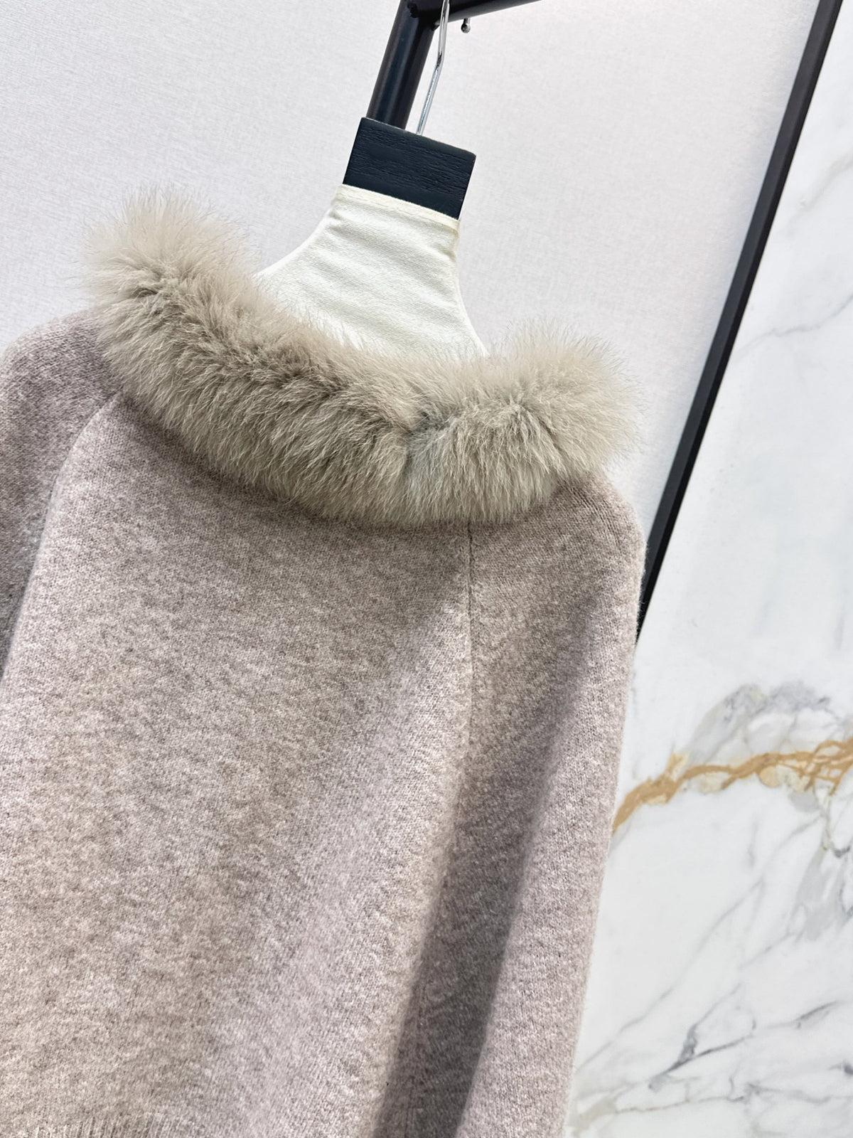 26FW New Fox Fur Collar Cape Coat 🤍🩶