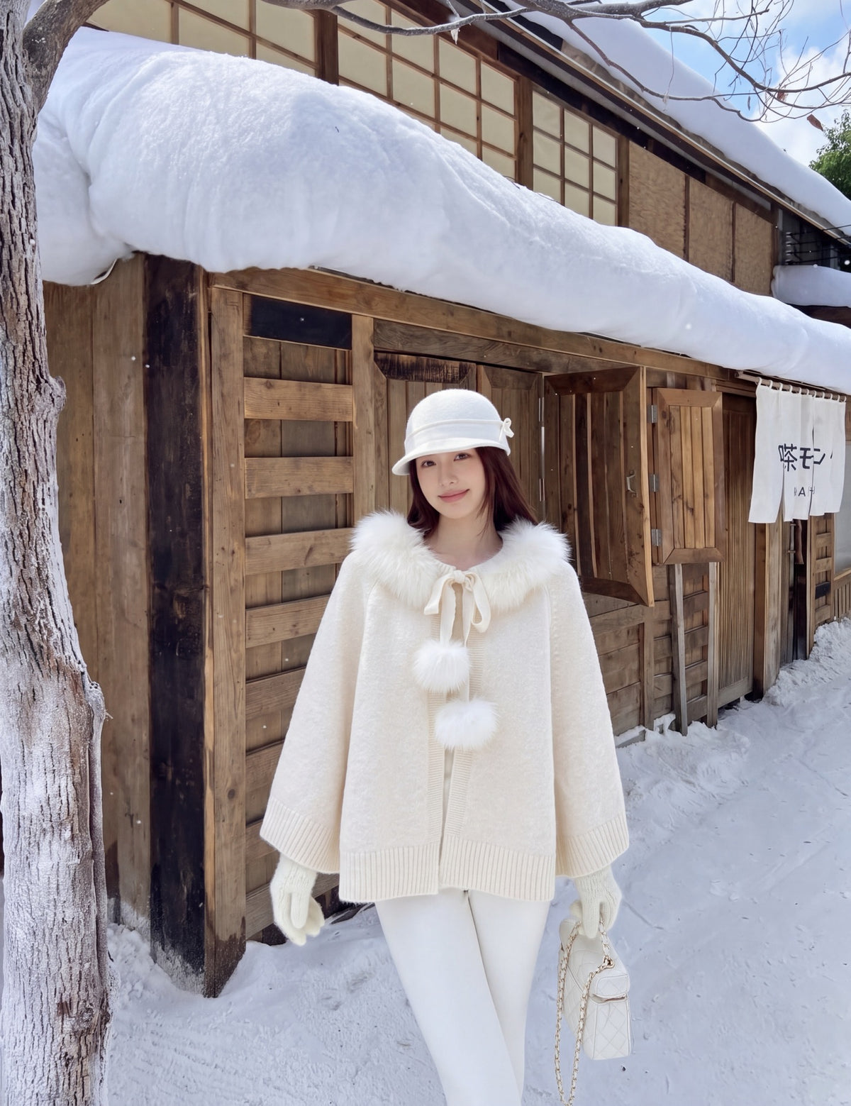 26FW New Fox Fur Collar Cape Coat 🤍🩶