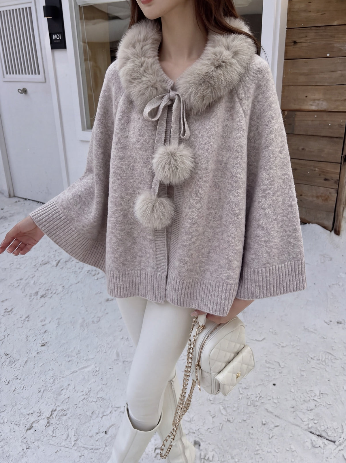 26FW New Fox Fur Collar Cape Coat 🤍🩶