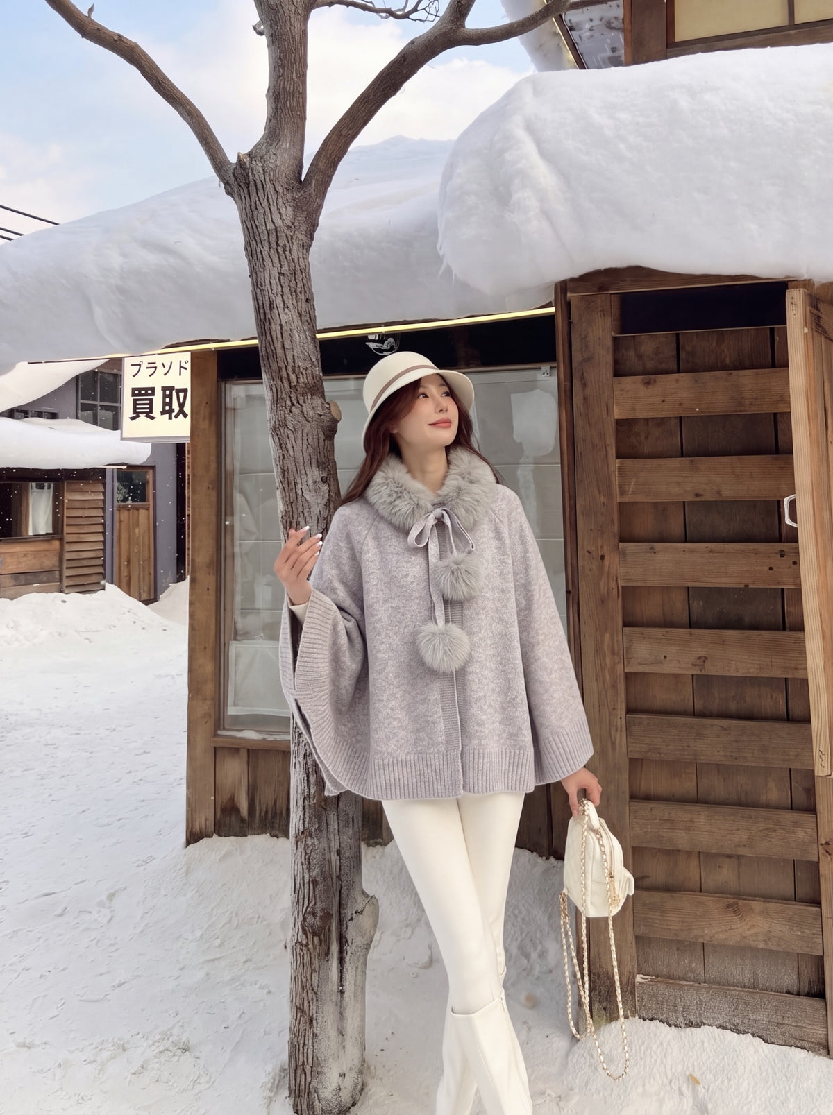 26FW New Fox Fur Collar Cape Coat 🤍🩶