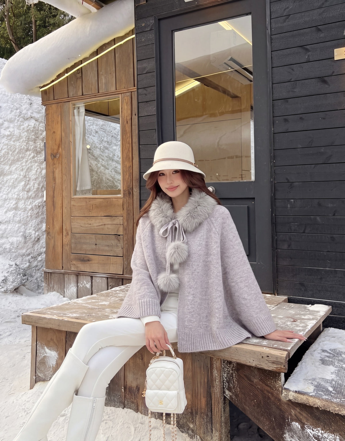 26FW New Fox Fur Collar Cape Coat 🤍🩶