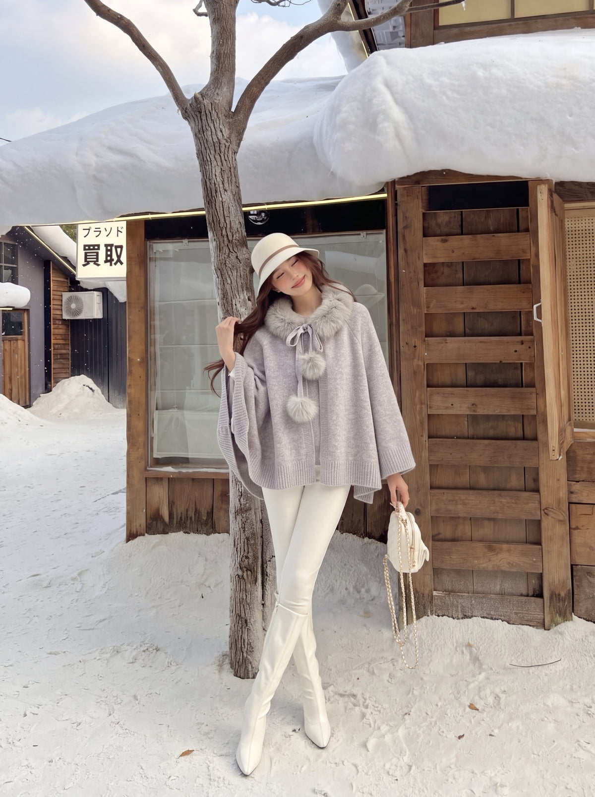 26FW New Fox Fur Collar Cape Coat 🤍🩶