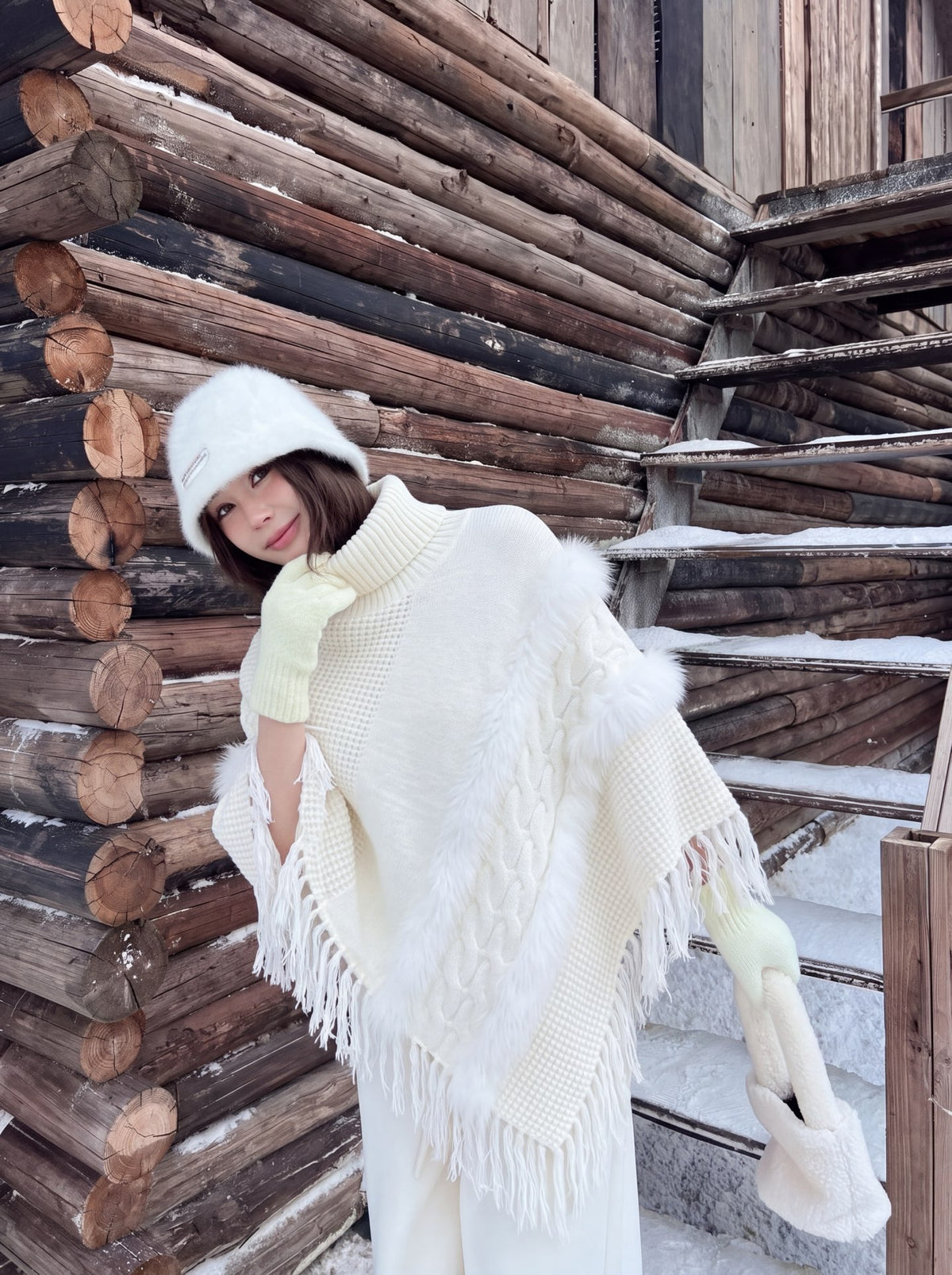 26FW New Fox Fur Collar Cape Coat 🤍