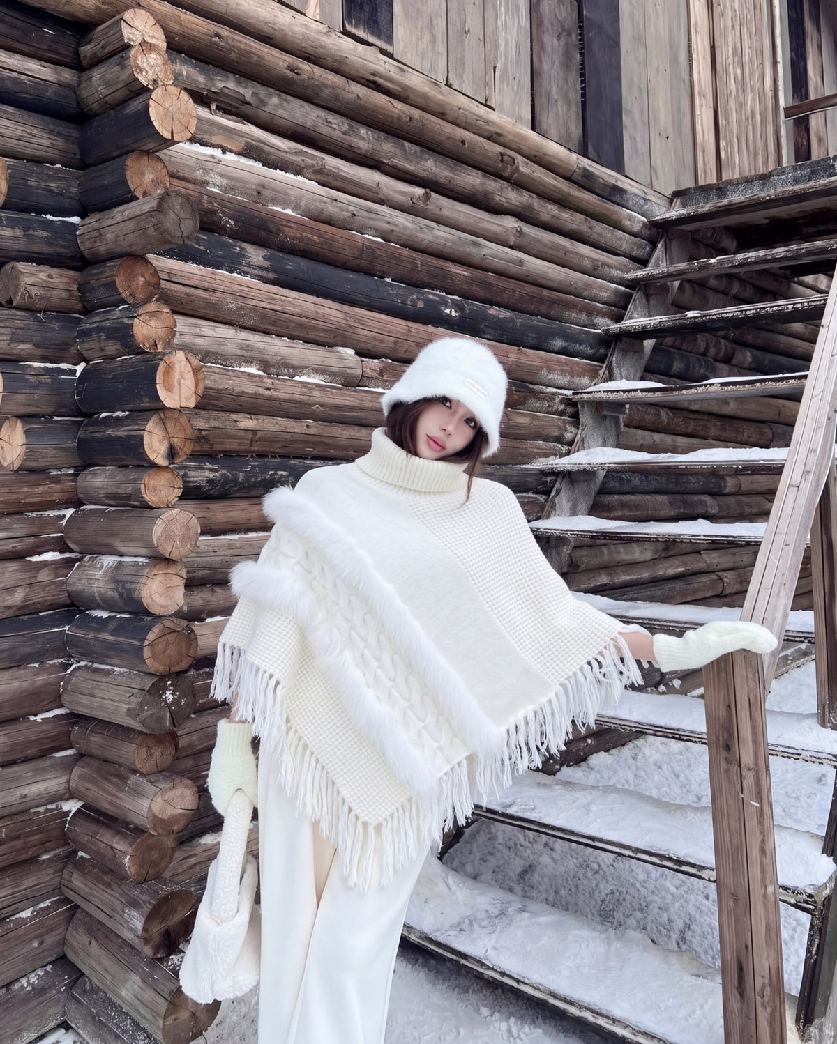 26FW New Fox Fur Collar Cape Coat 🤍