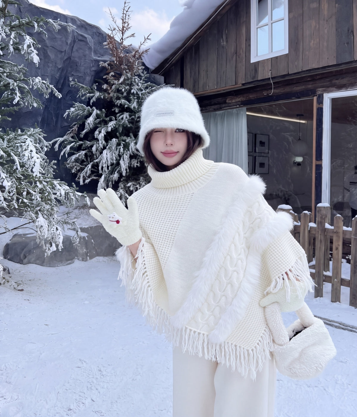 26FW New Fox Fur Collar Cape Coat 🤍