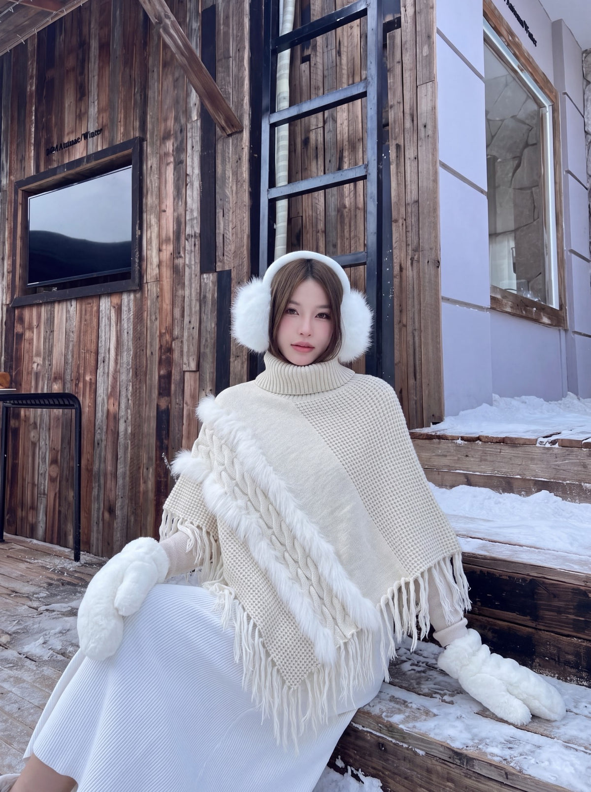 26FW New Fox Fur Collar Cape Coat 🤍