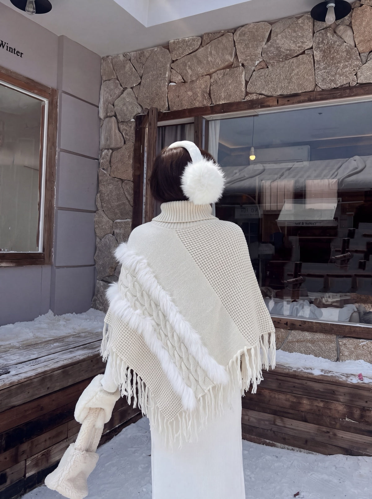 26FW New Fox Fur Collar Cape Coat 🤍