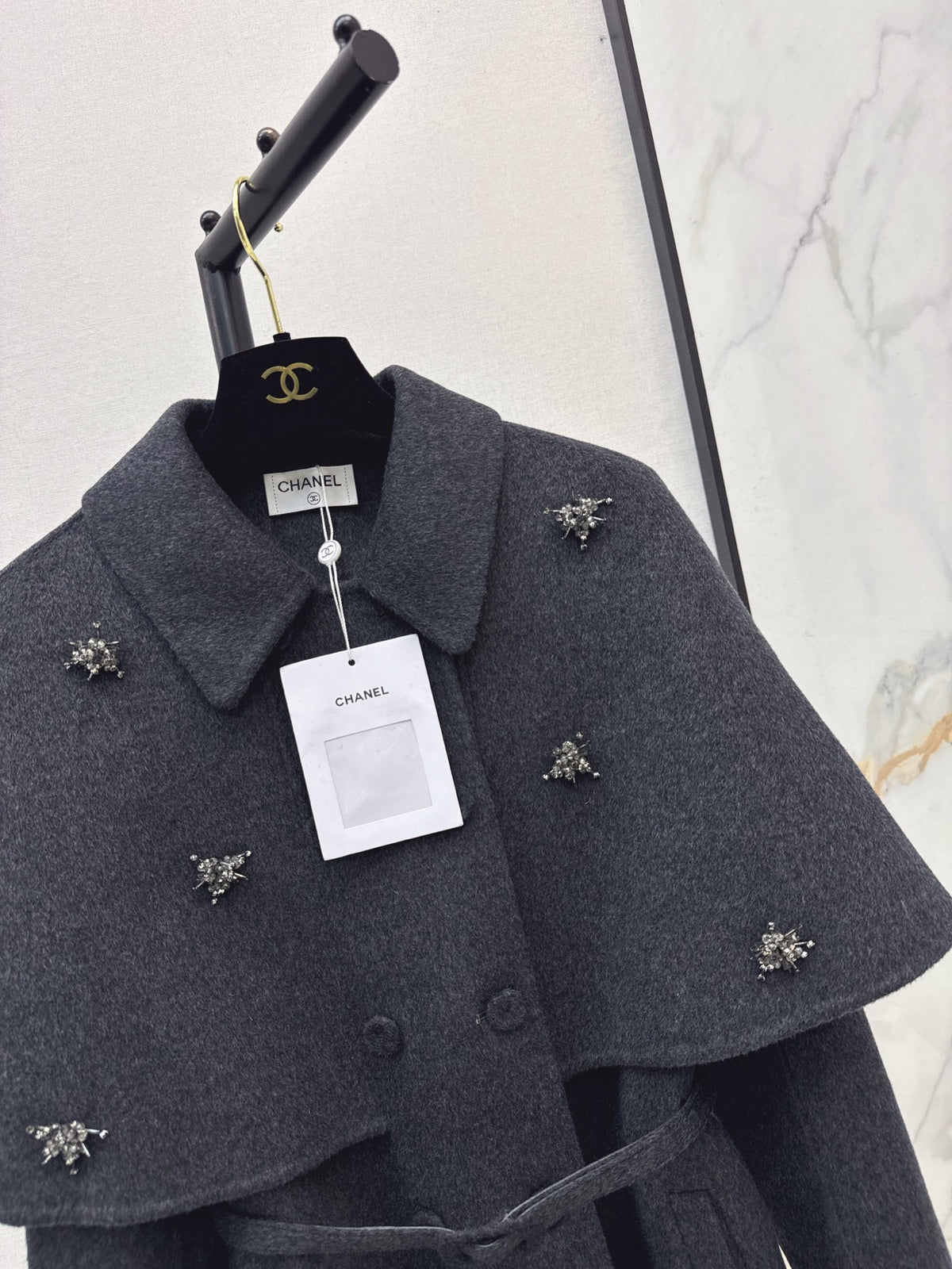 26FW New: Grey Double-Faced Wool Coat with Faux-Cape Detail 🩶