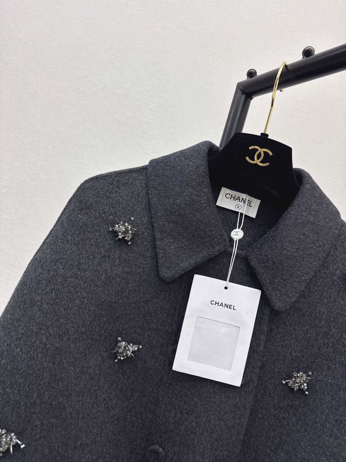 26FW New: Grey Double-Faced Wool Coat with Faux-Cape Detail 🩶