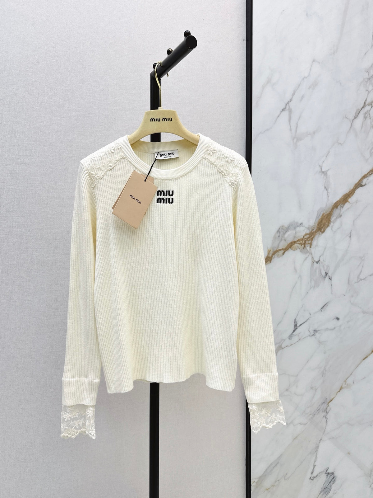 26FW New Lace-Panel Long-Sleeve Sweater 🤍🩶
