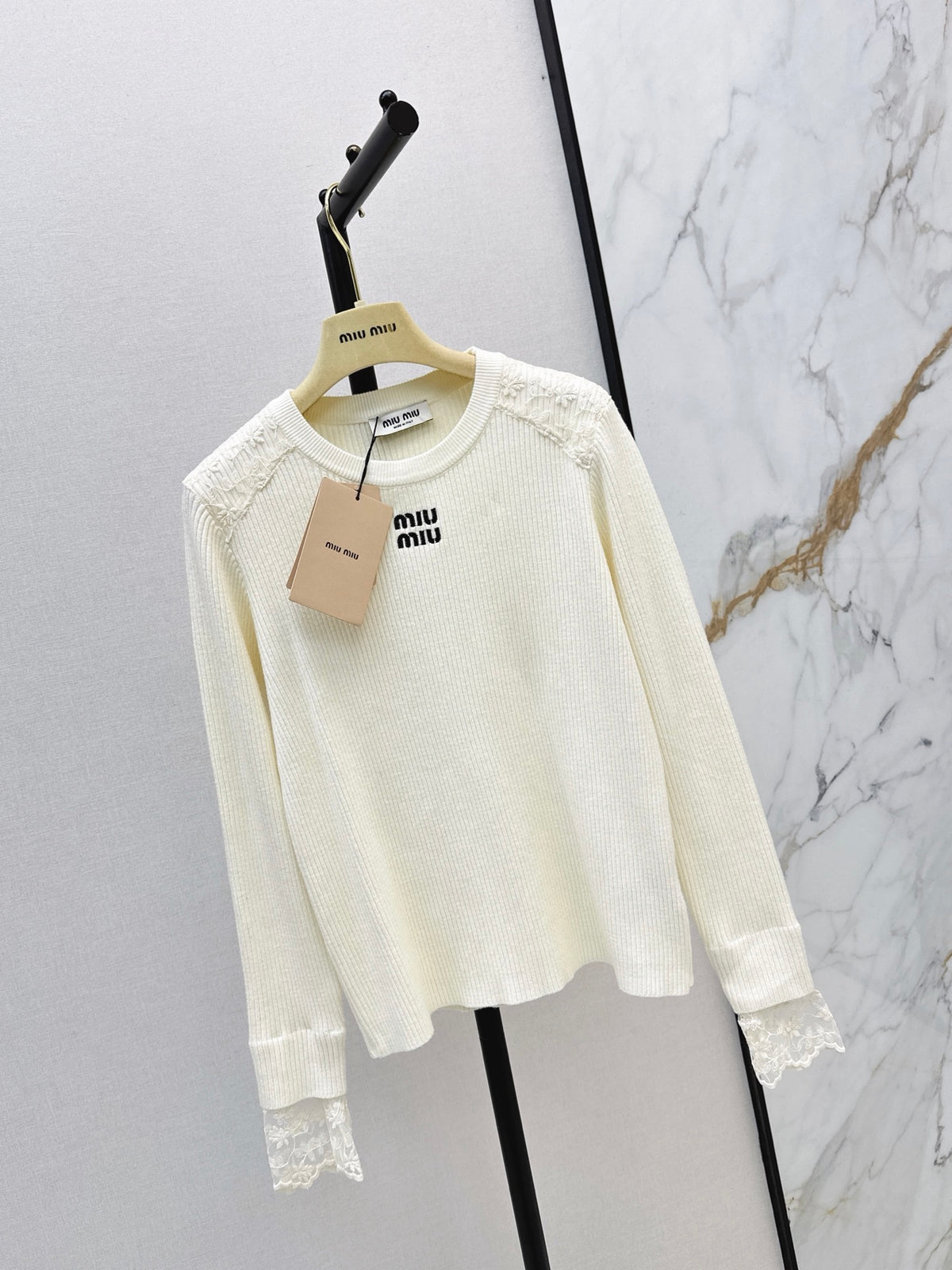 26FW New Lace-Panel Long-Sleeve Sweater 🤍🩶