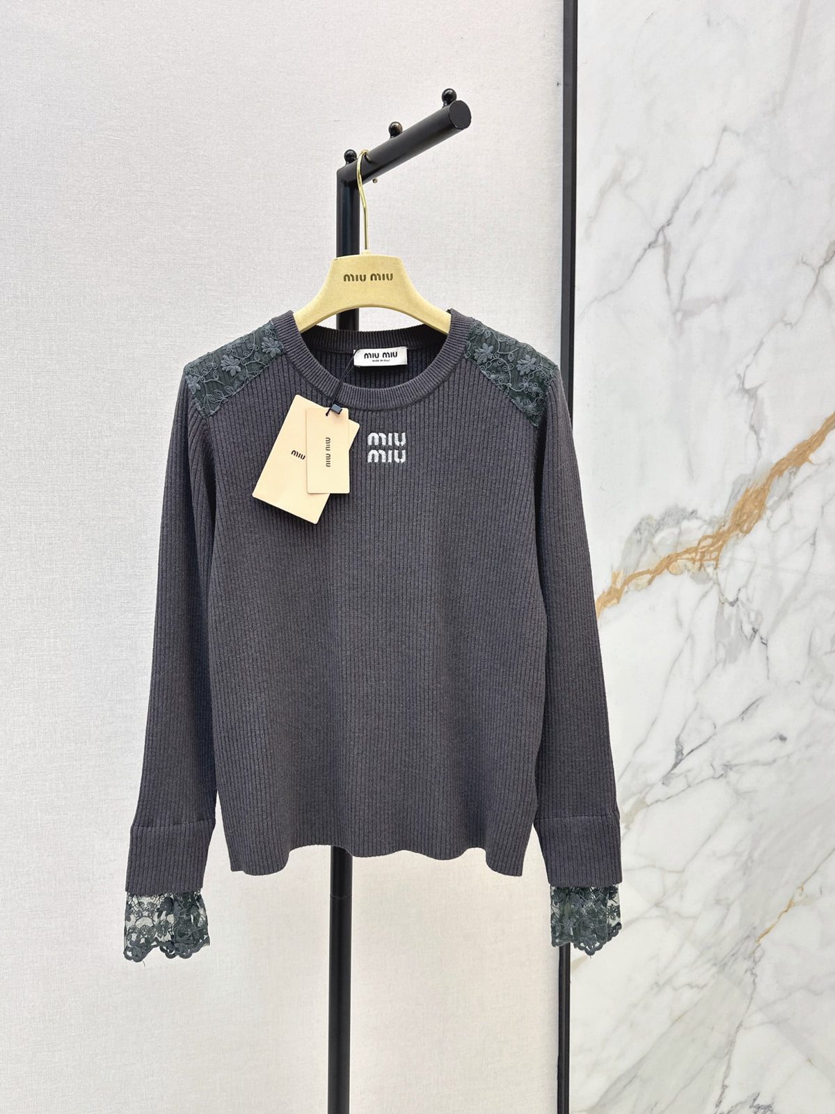 26FW New Lace-Panel Long-Sleeve Sweater 🤍🩶