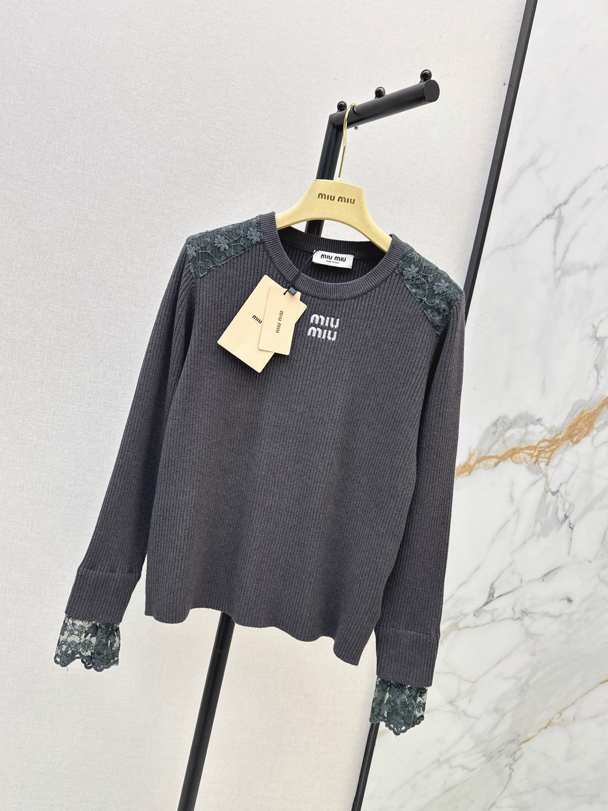 26FW New Lace-Panel Long-Sleeve Sweater 🤍🩶