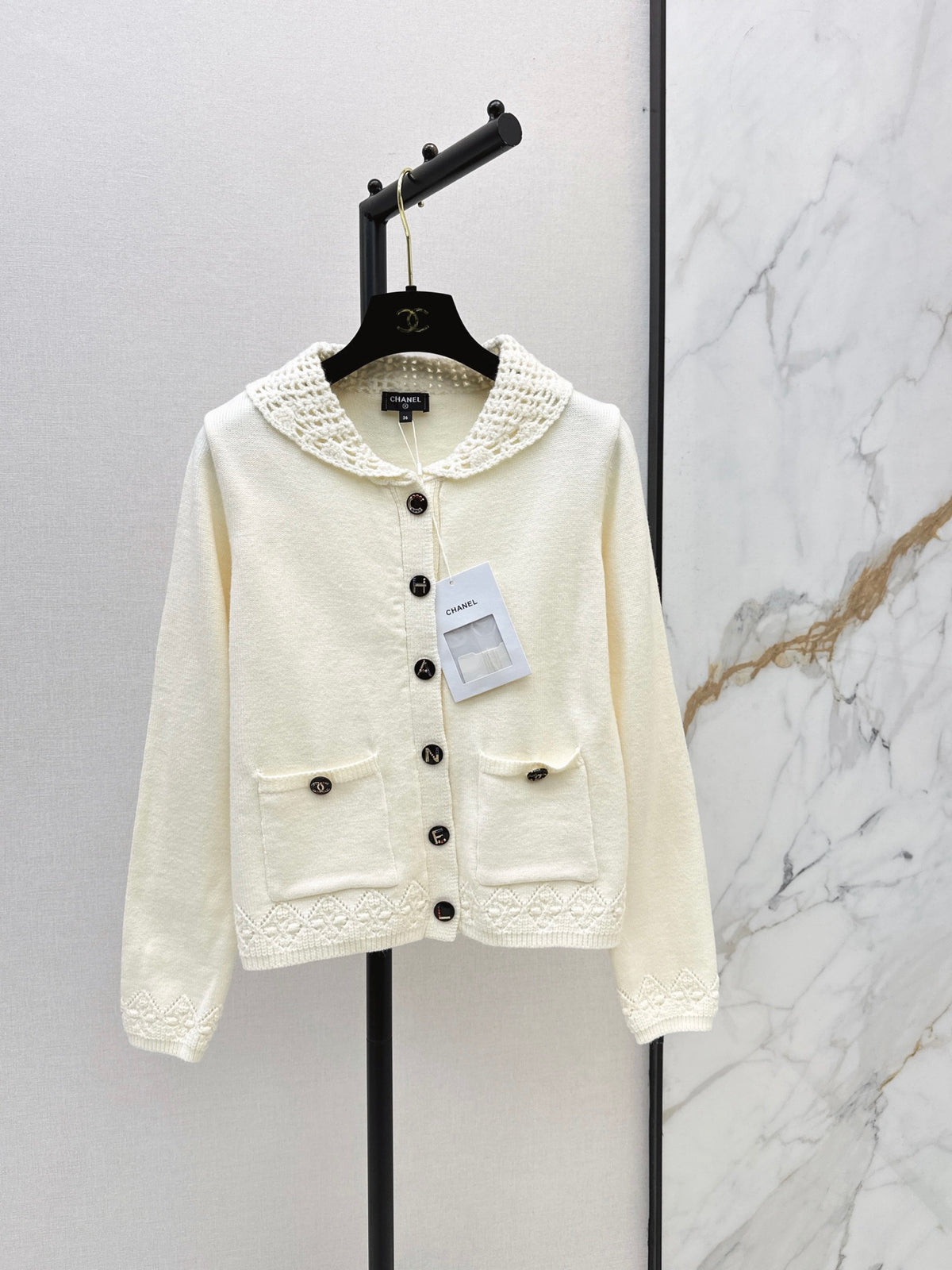 26FW New Crochet Lace Collar Cardigan 🤍🖤