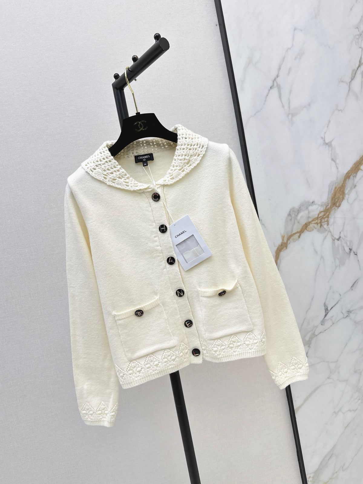 26FW New Crochet Lace Collar Cardigan 🤍🖤