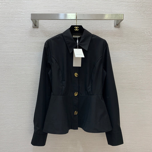 🔥HOT🔥26FW New Ruffle-Trimmed Shirt with Gold GG Buttons 🤍