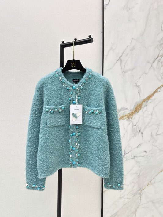 ❤️‍🔥Limited edition❤️‍🔥26FW New Beaded Crew-Neck Cardigan 💚