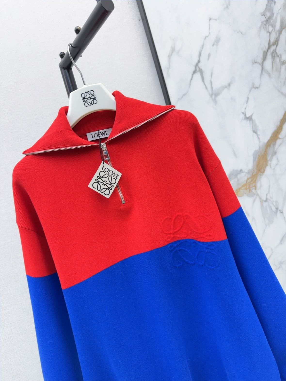 26FW New Color-Block Half-Zip Collared Knit Sweatshirt ❤️💙