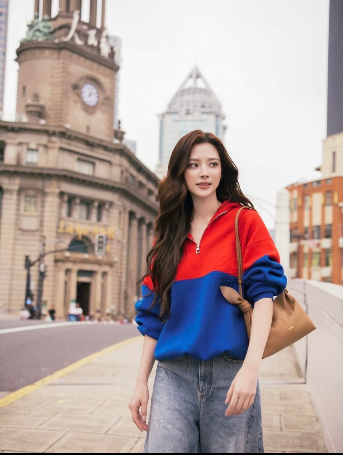 26FW New Color-Block Half-Zip Collared Knit Sweatshirt ❤️💙