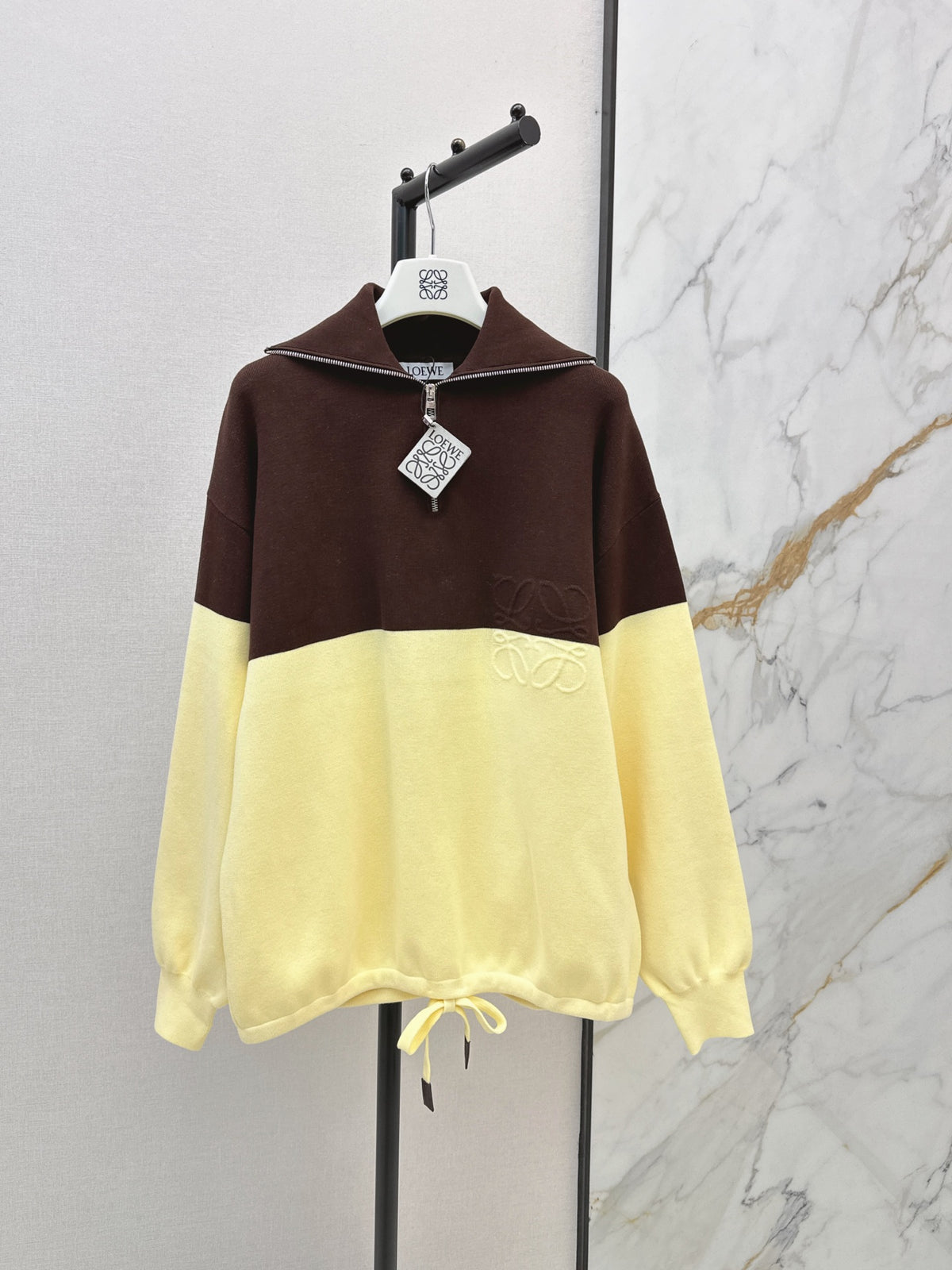 26FW New Color-Block Half-Zip Collared Knit Sweatshirt 🤎💛
