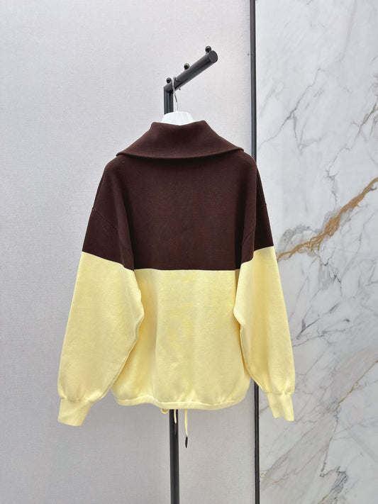 26FW New Color-Block Half-Zip Collared Knit Sweatshirt 🤎💛