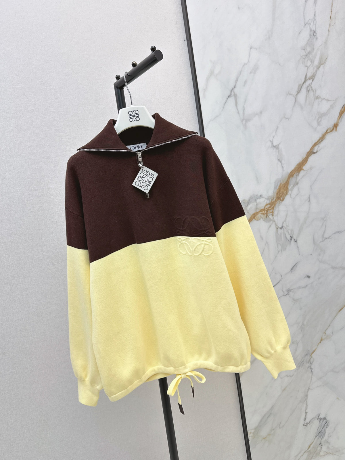 26FW New Color-Block Half-Zip Collared Knit Sweatshirt 🤎💛