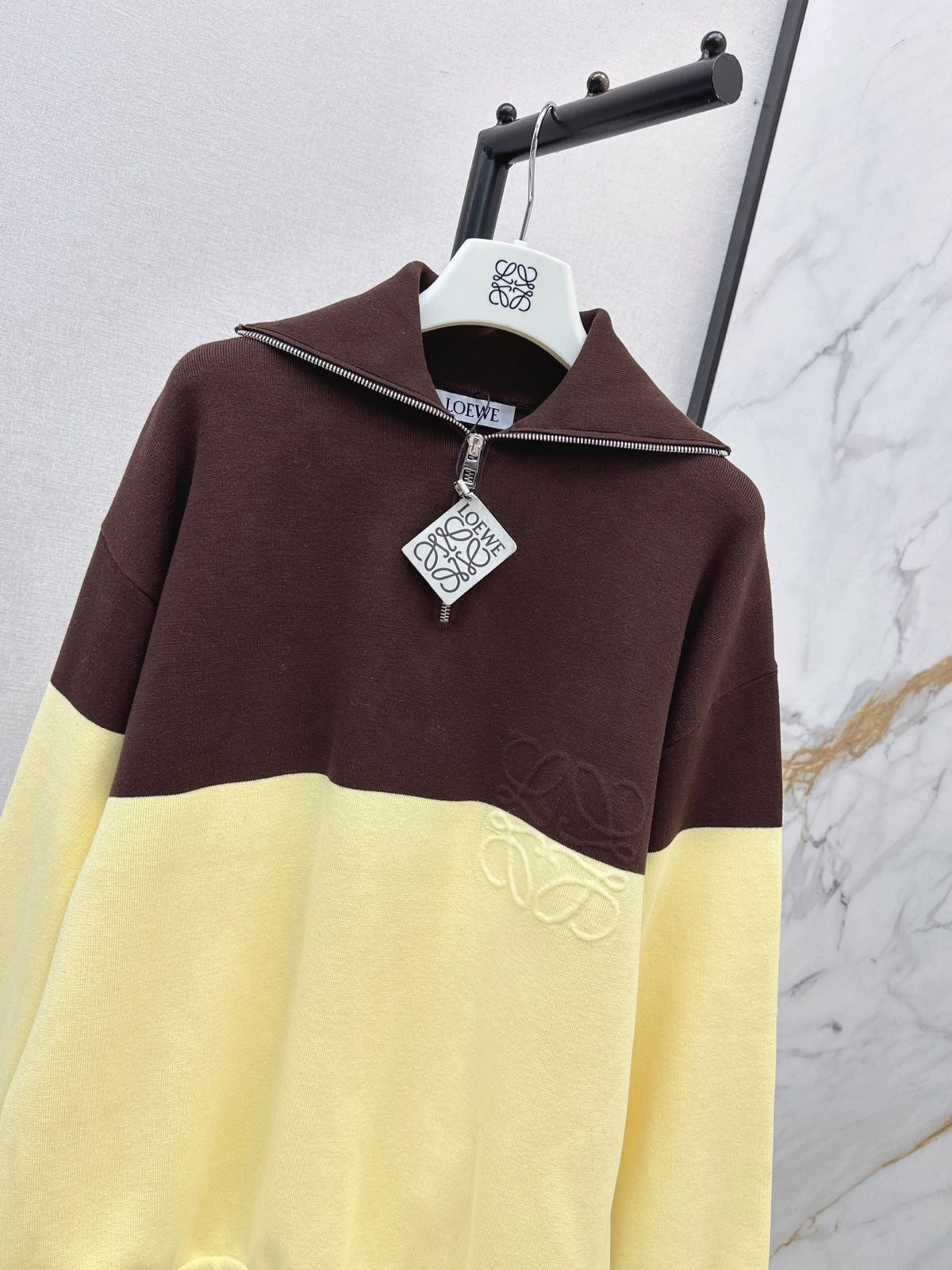 26FW New Color-Block Half-Zip Collared Knit Sweatshirt 🤎💛