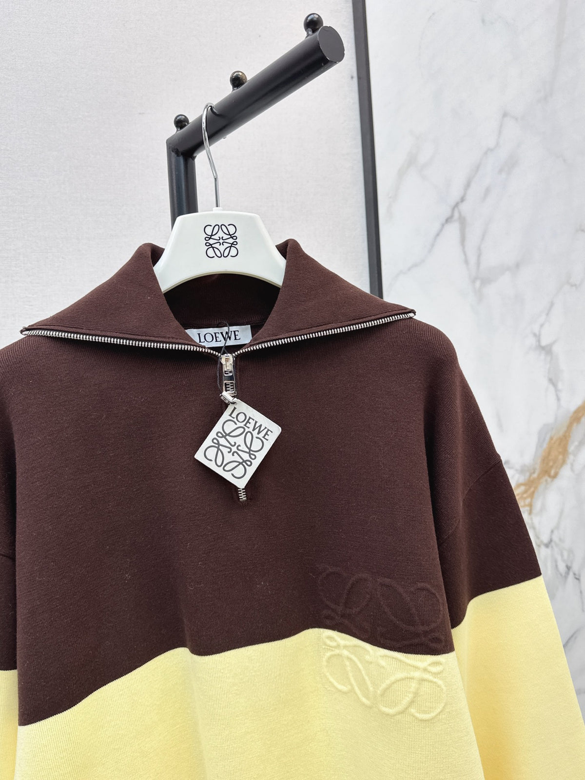 26FW New Color-Block Half-Zip Collared Knit Sweatshirt 🤎💛