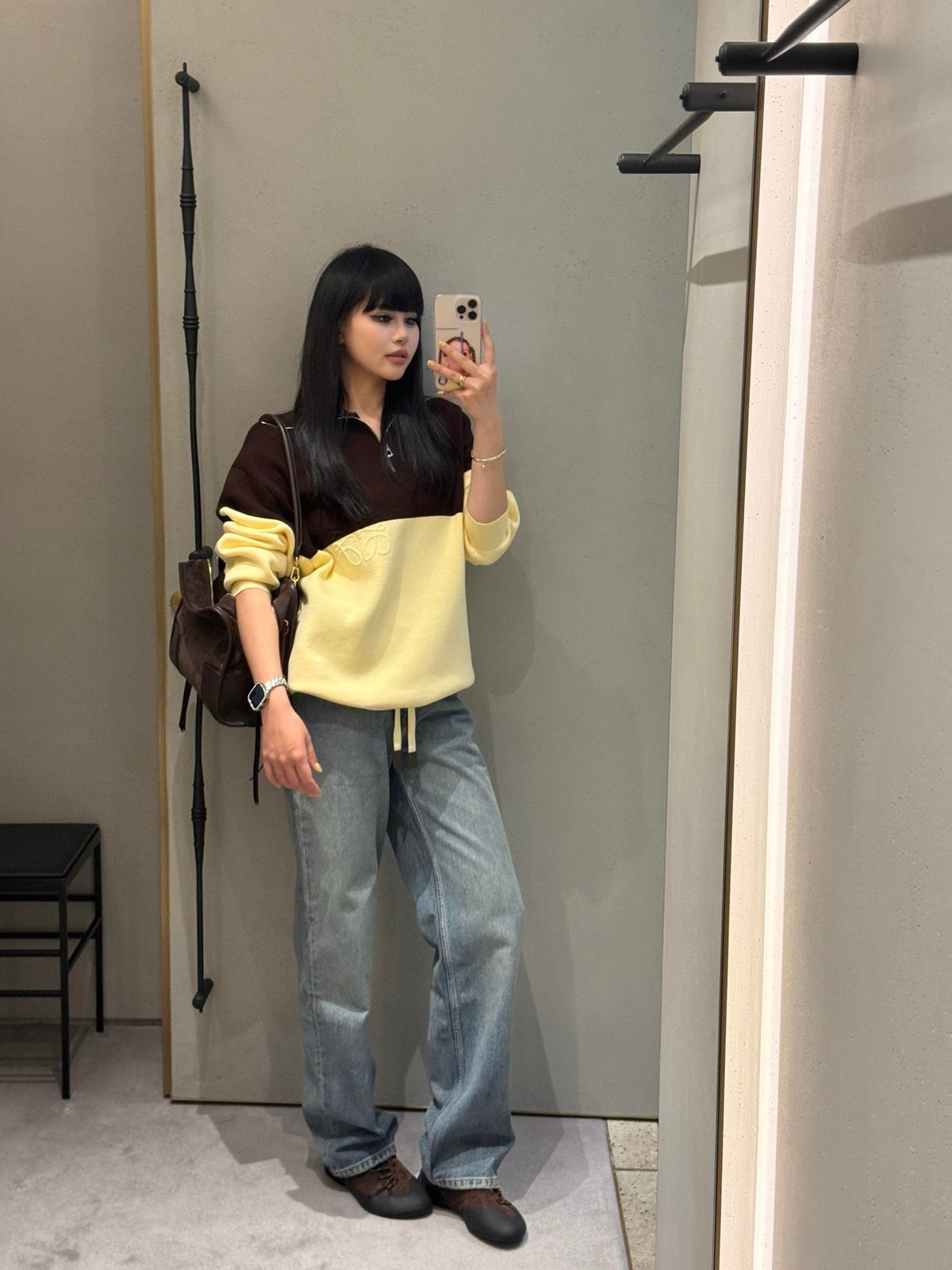 26FW New Color-Block Half-Zip Collared Knit Sweatshirt 🤎💛