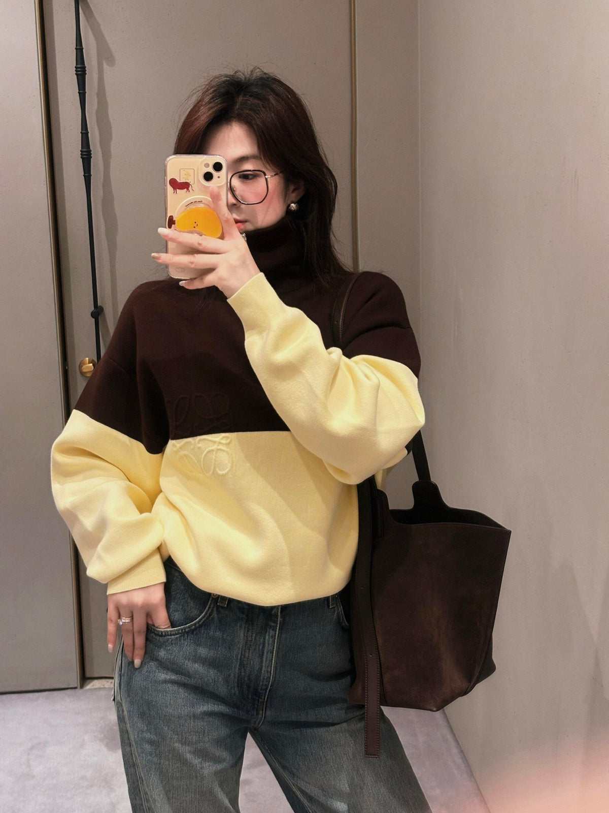 26FW New Color-Block Half-Zip Collared Knit Sweatshirt 🤎💛
