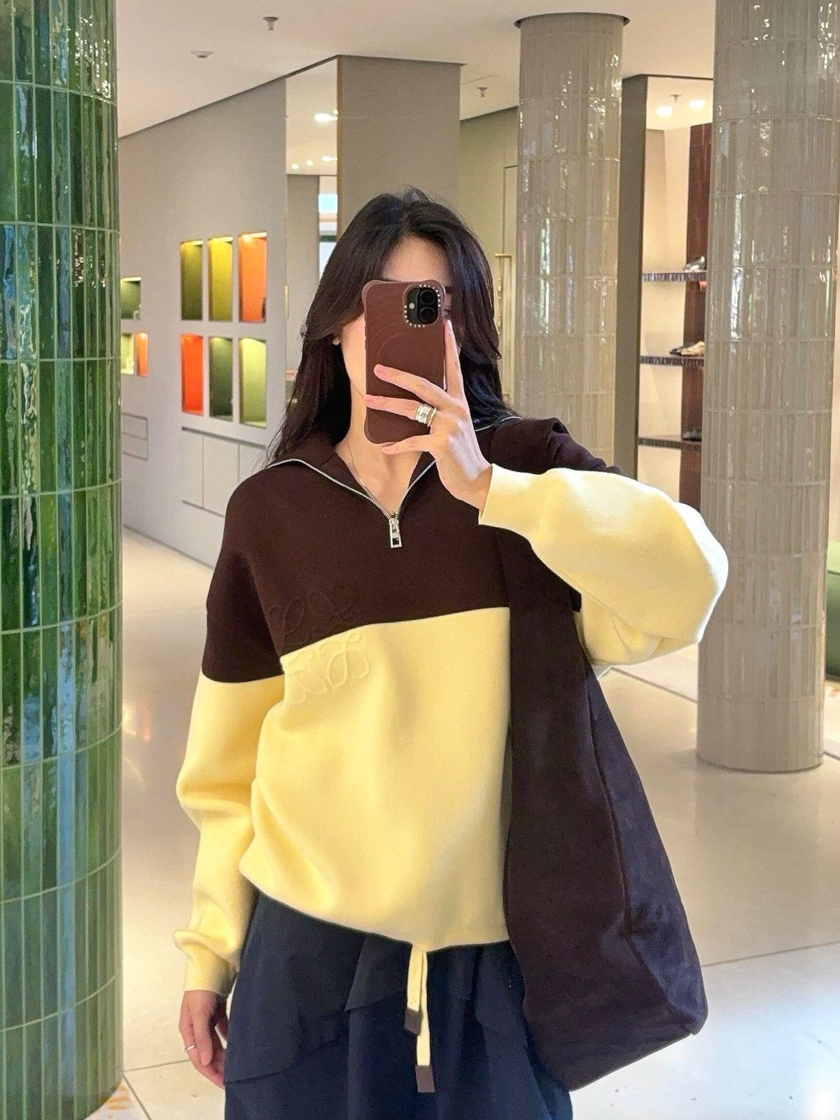 26FW New Color-Block Half-Zip Collared Knit Sweatshirt 🤎💛