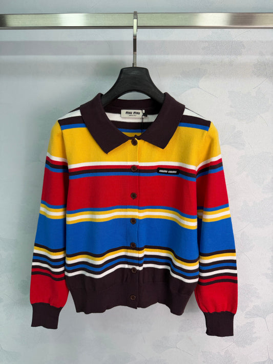 26FW New Striped Collared Knit Cardigan