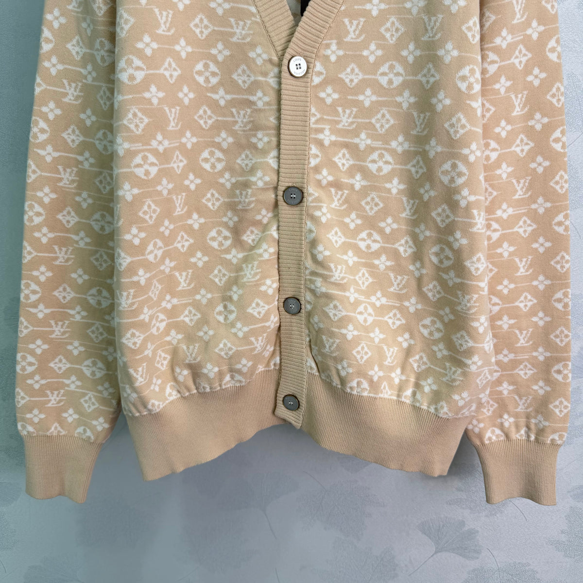 26FW New V-Neck Knit Cardigan with All-Over Monogram Print