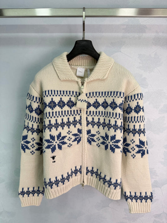 26FW New Fair Isle Zip-Up Cardigan with Fold-Over Collar