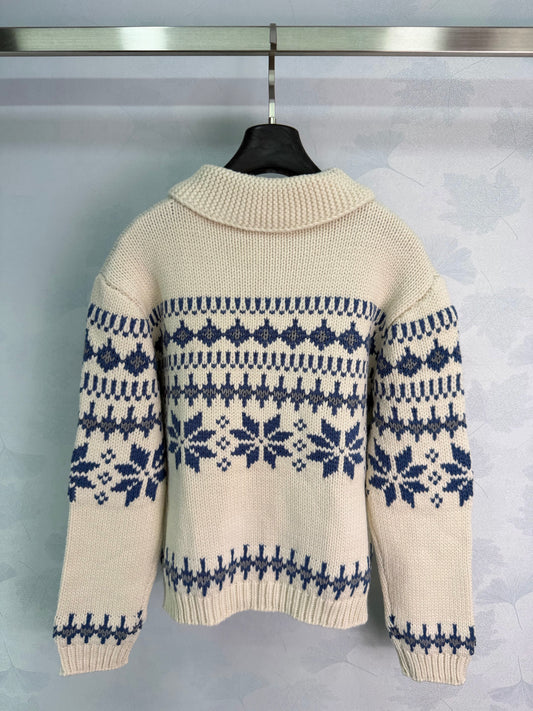 26FW New Fair Isle Zip-Up Cardigan with Fold-Over Collar