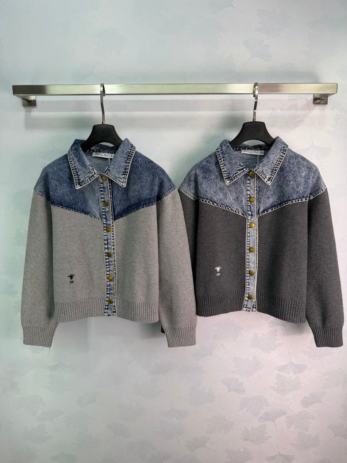 26FW New Denim-Paneled Knit Collared Cropped Jacket