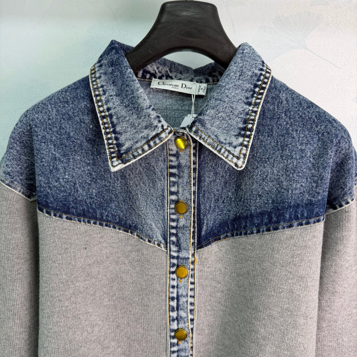 26FW New Denim-Paneled Knit Collared Cropped Jacket