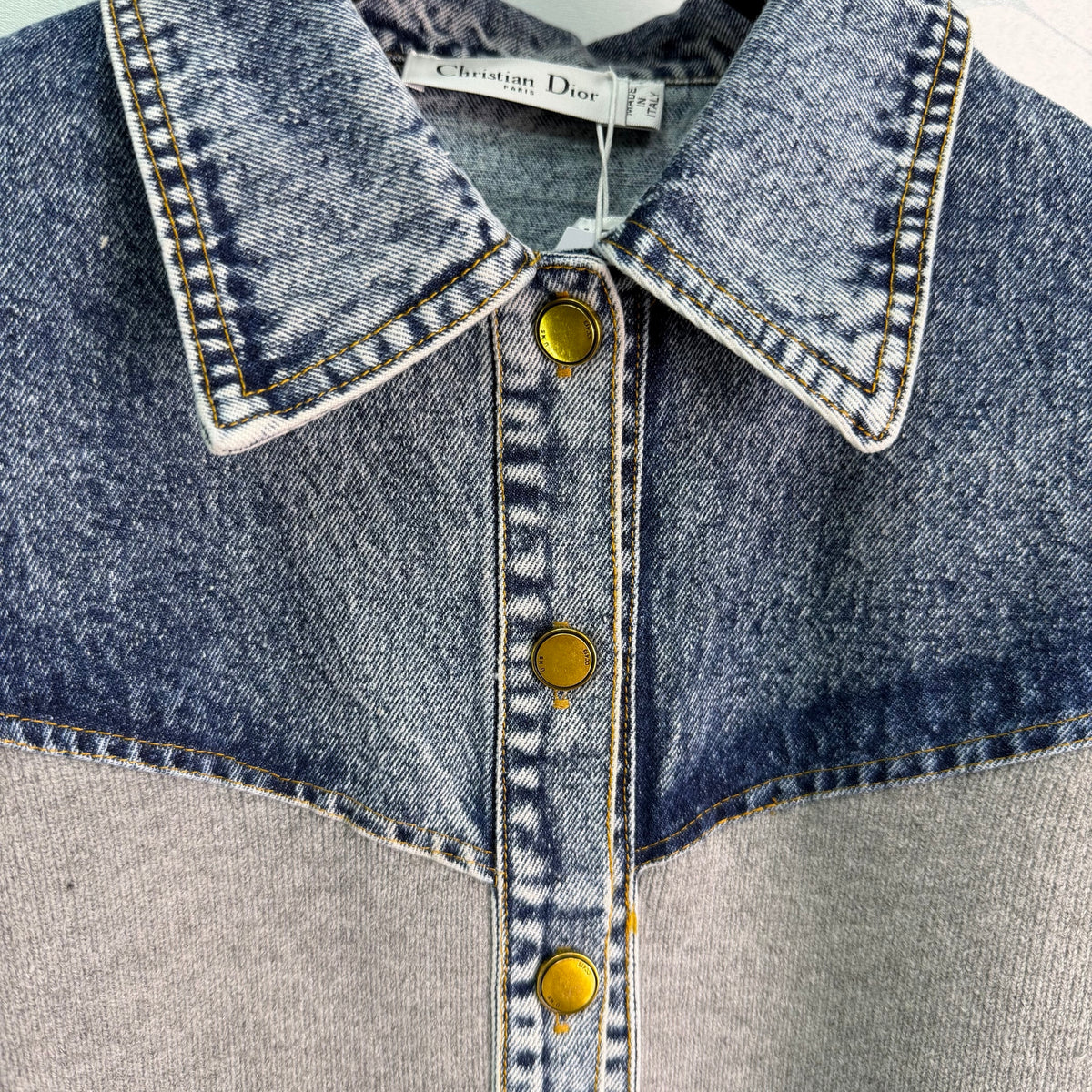 26FW New Denim-Paneled Knit Collared Cropped Jacket