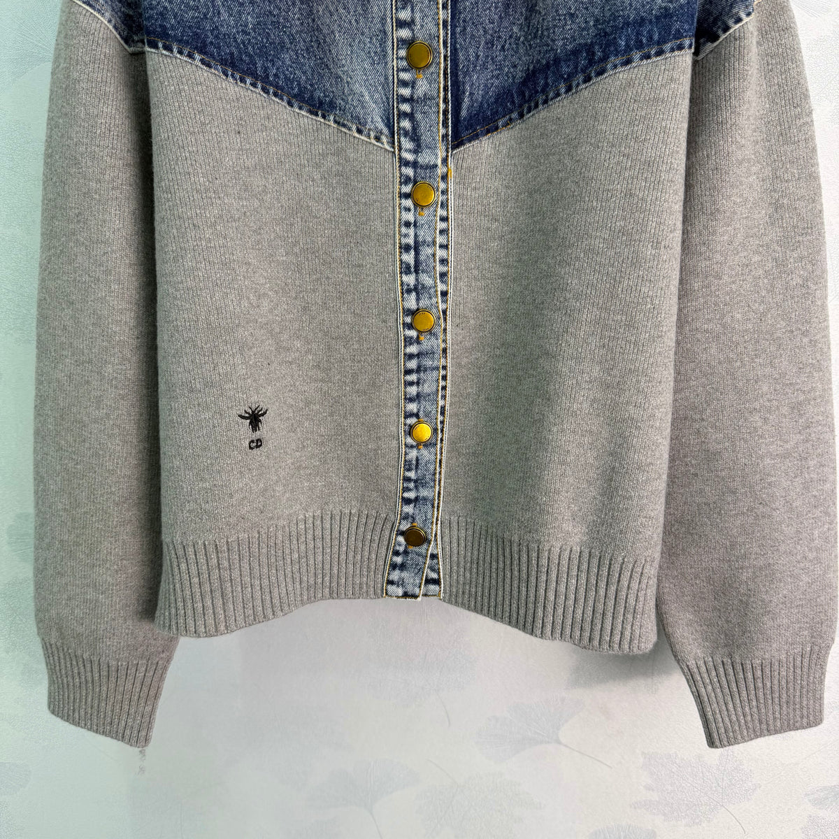 26FW New Denim-Paneled Knit Collared Cropped Jacket