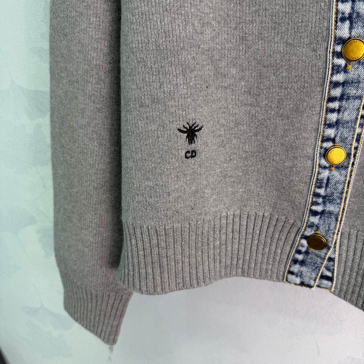 26FW New Denim-Paneled Knit Collared Cropped Jacket
