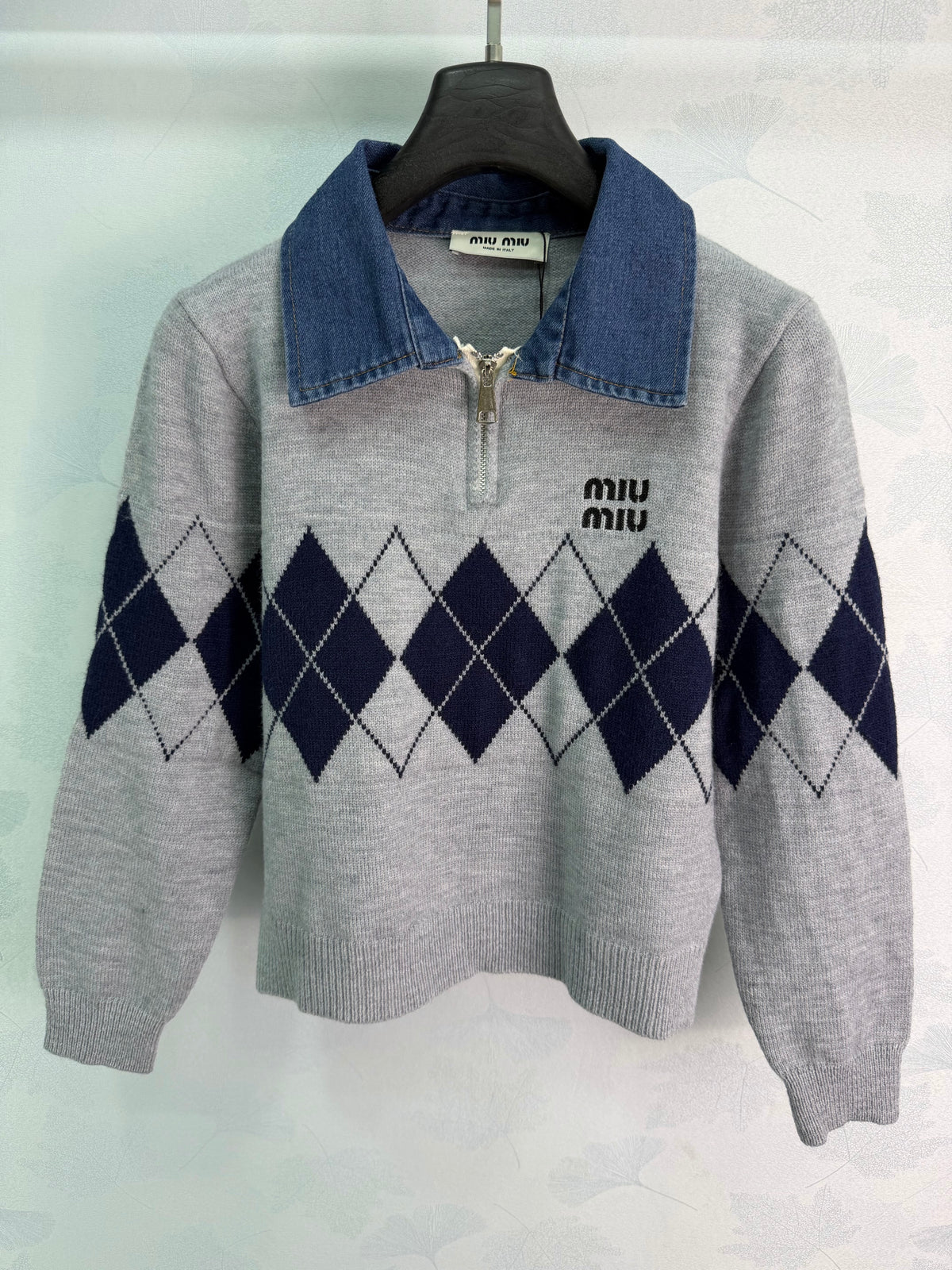 26FW New Long-Sleeve Sweater with Denim-Panel Collar