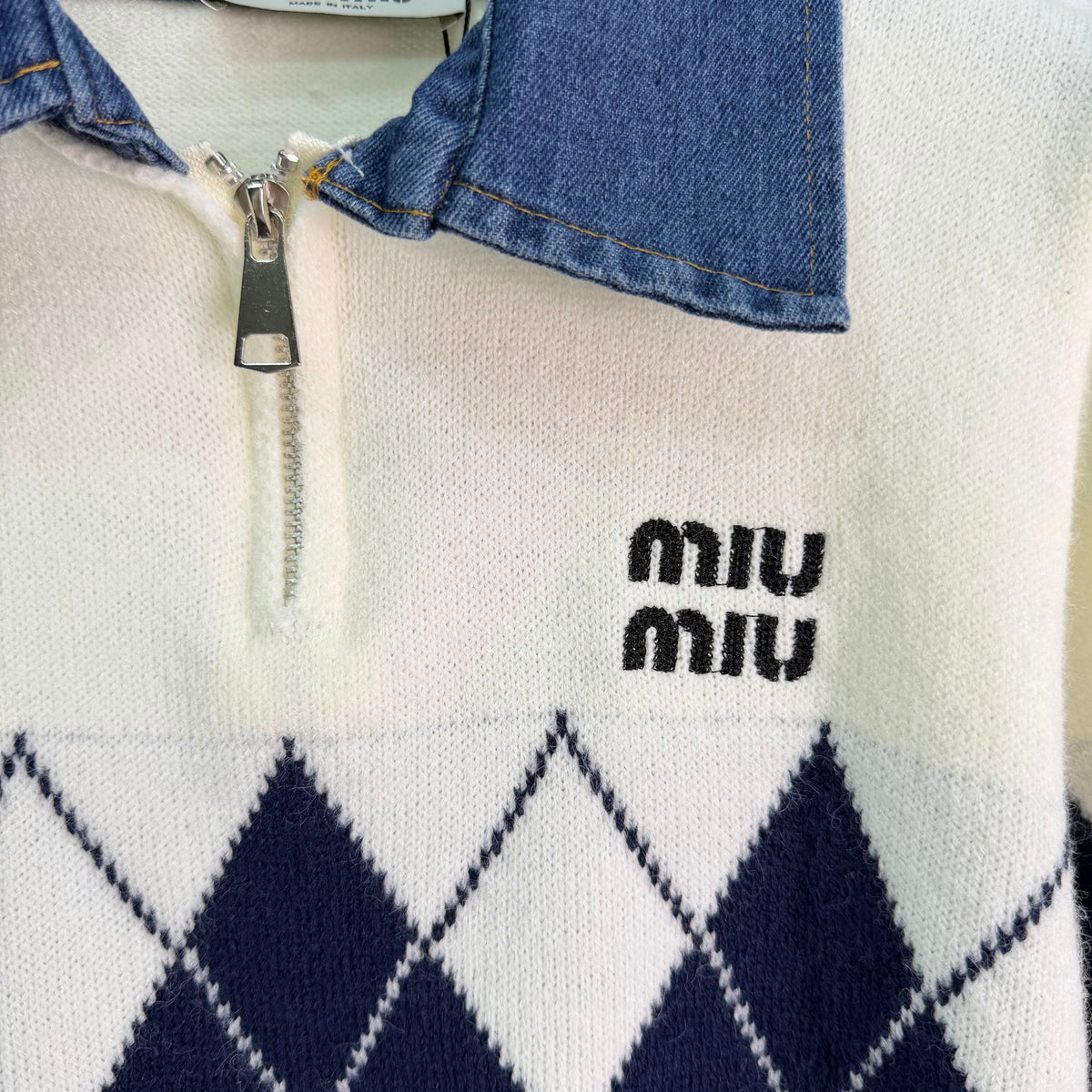 26FW New Long-Sleeve Sweater with Denim-Panel Collar