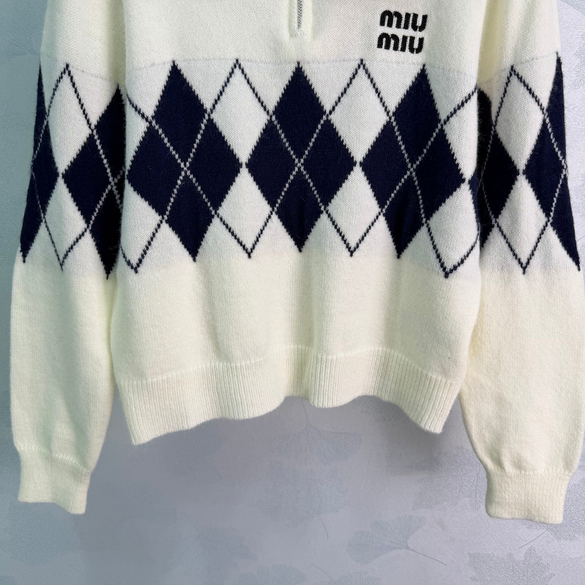 26FW New Long-Sleeve Sweater with Denim-Panel Collar