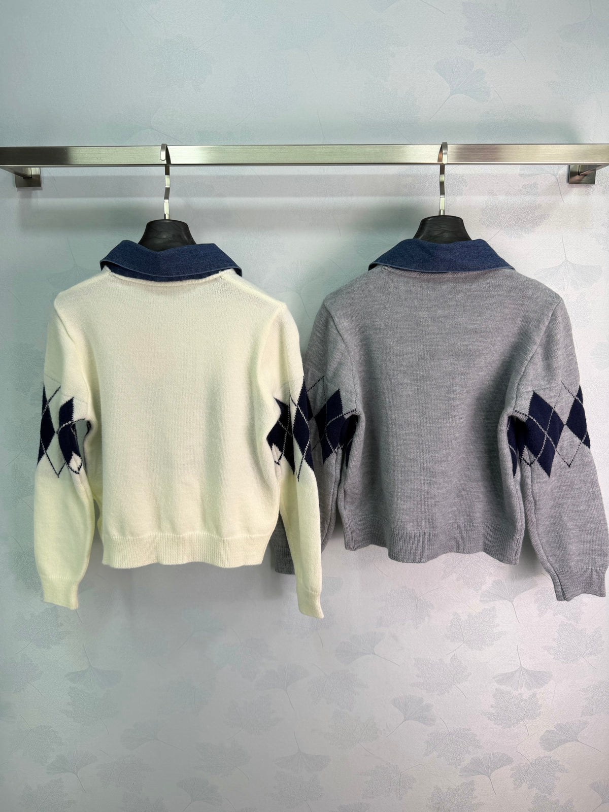 26FW New Long-Sleeve Sweater with Denim-Panel Collar