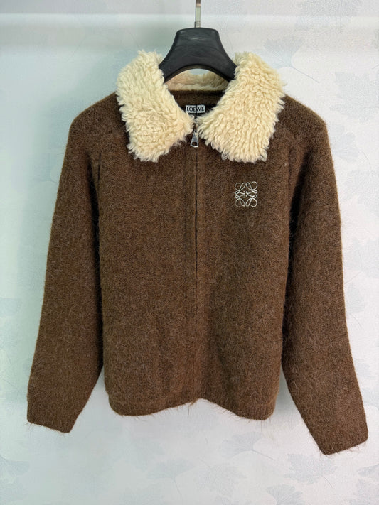 26FW New Zip-Up Knit Jacket with Fur Collar