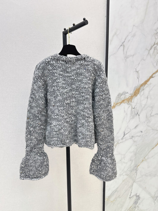 26FW New Sequin-Yarn Crew-Neck Knitted Cardigan 🩶