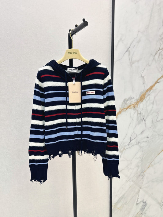 26FW New Color-Block Striped Hooded Knit Cardigan 🖤
